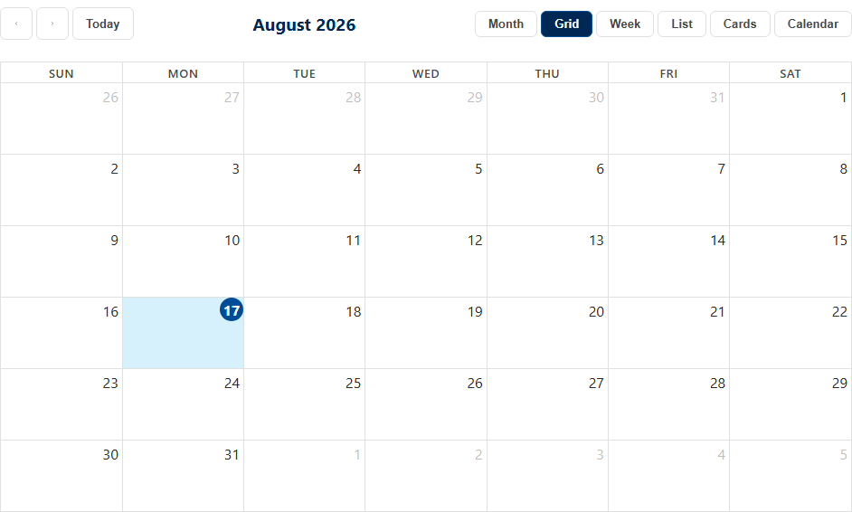 Full Calendar: Grid view