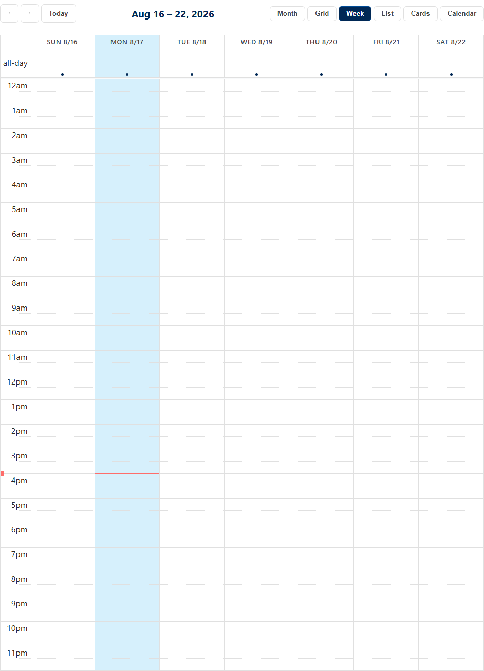 Full Calendar: Week view