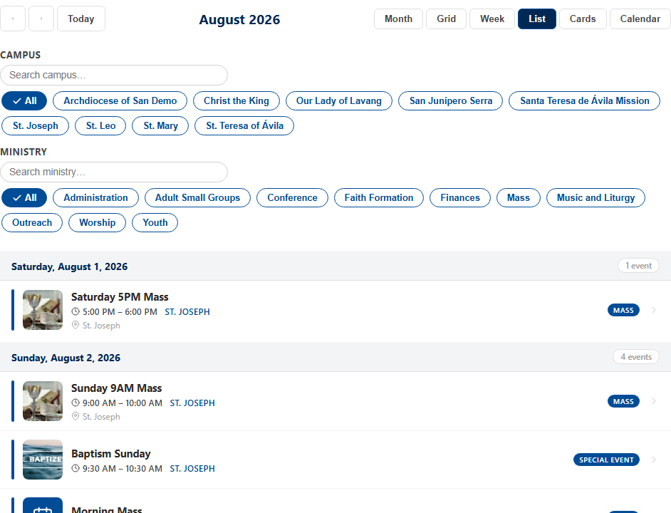 Full Calendar: List view