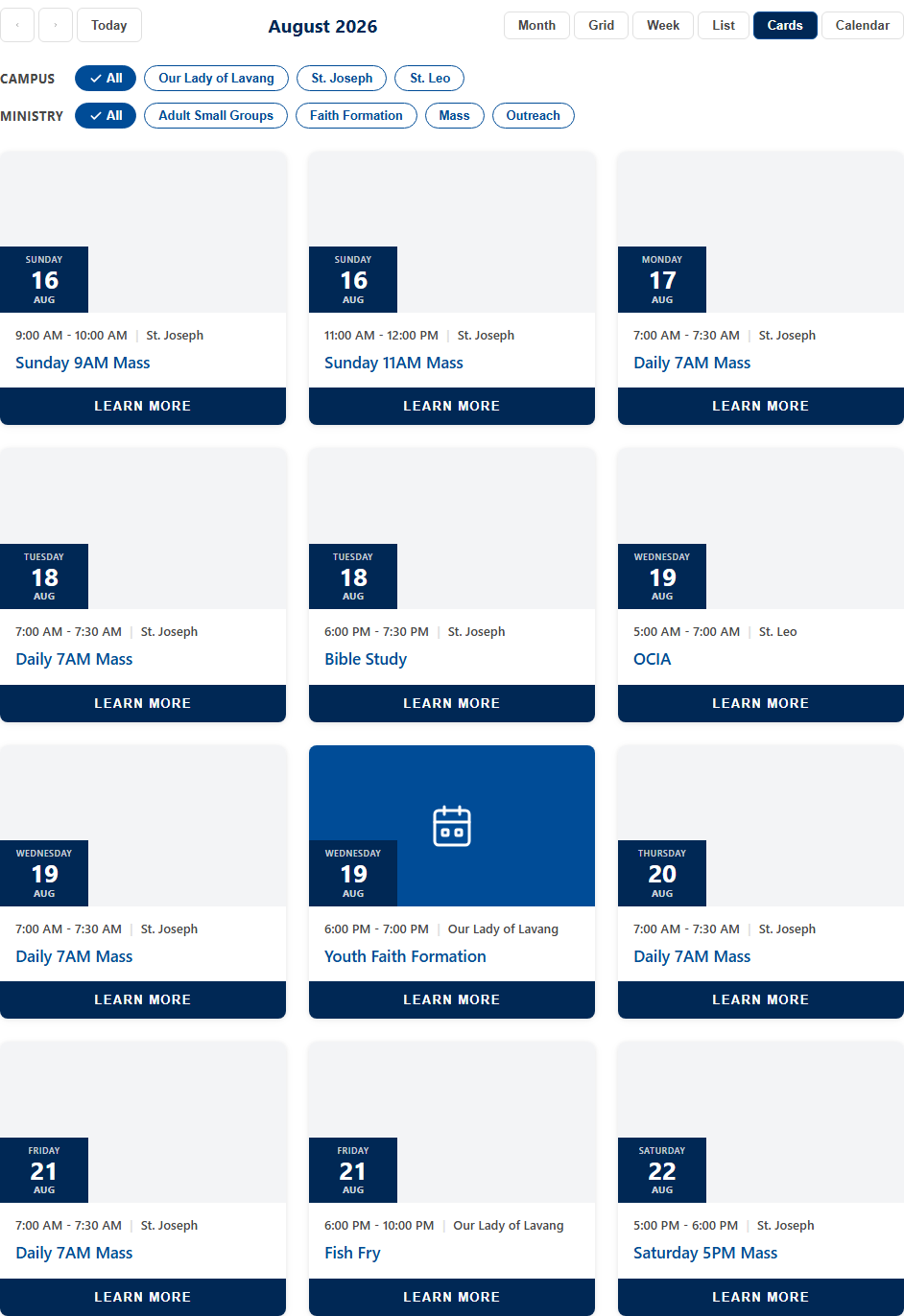 Full Calendar: Cards view