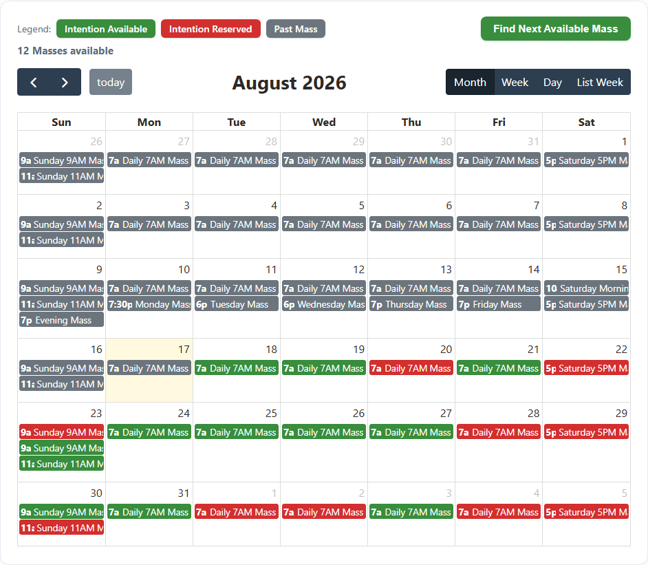 Mass Intention Calendar preview