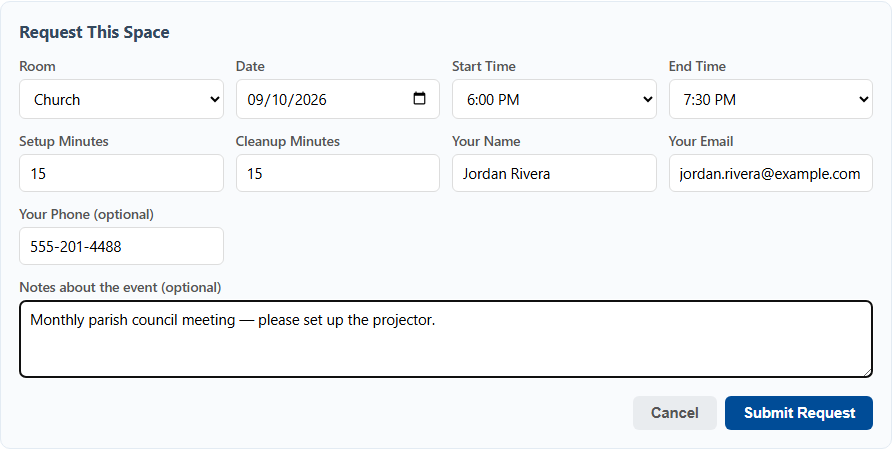 Space Availability: Requesting a room
